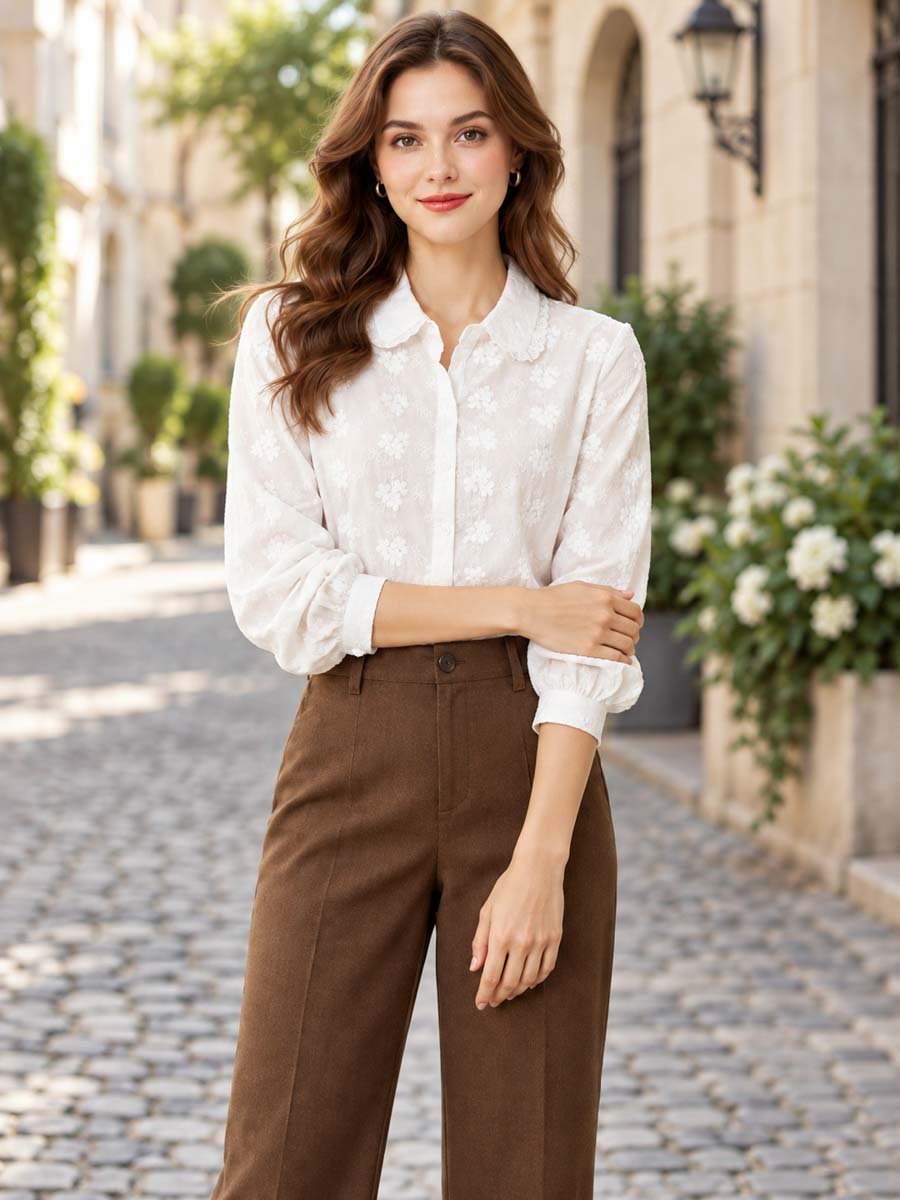 White Cotton Spread Collar Shirt