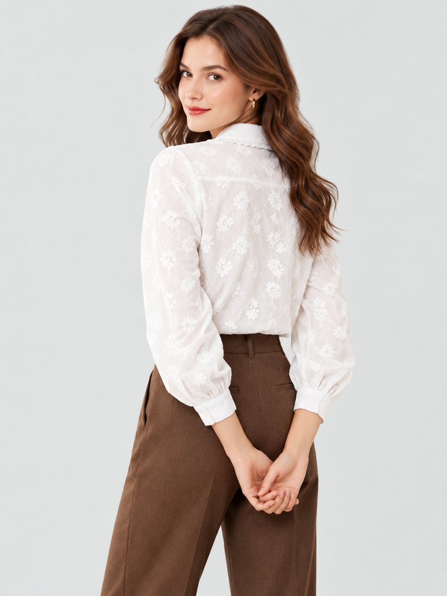White Cotton Spread Collar Shirt