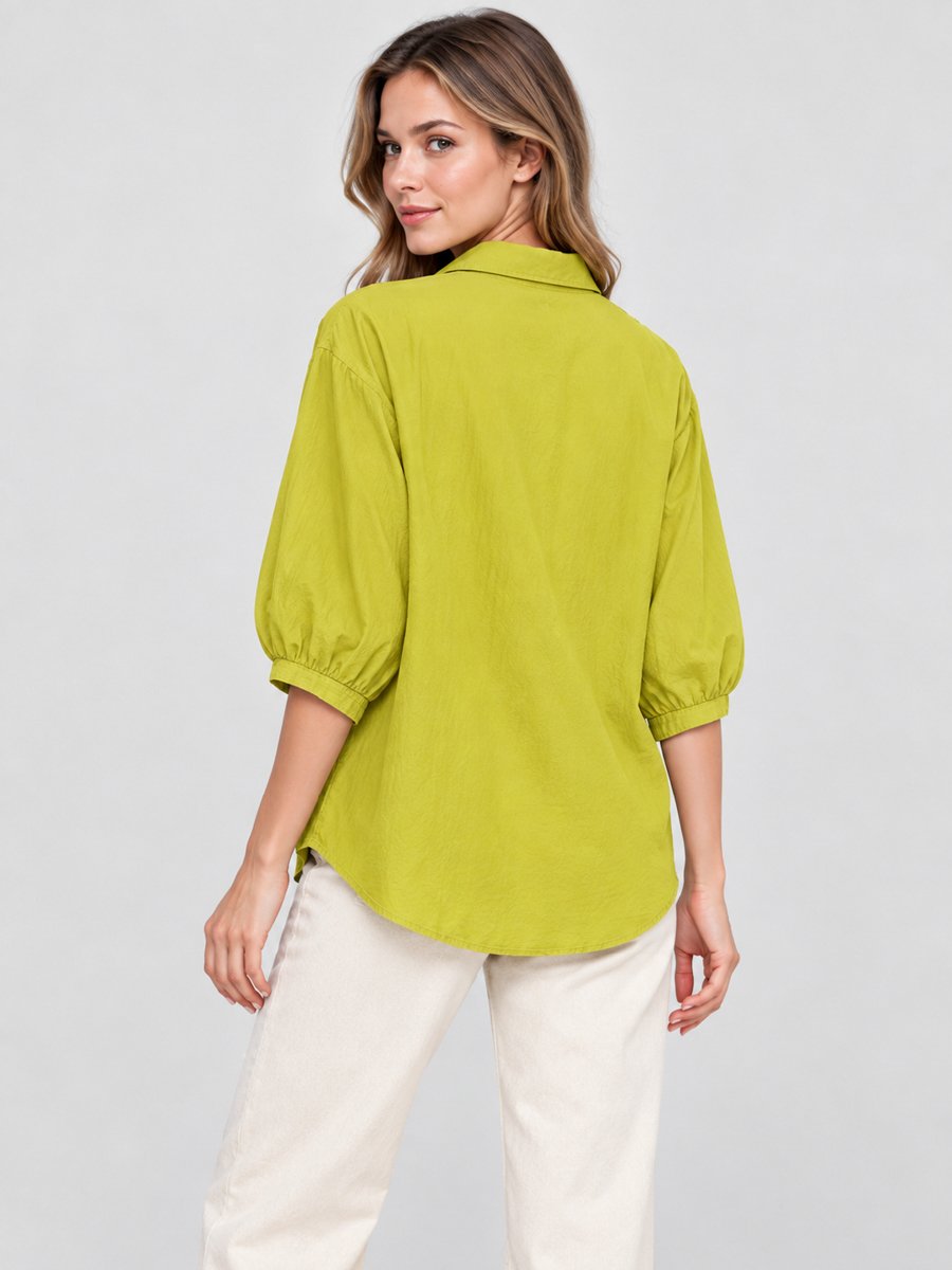 Green Cotton Spread Collar Shirt