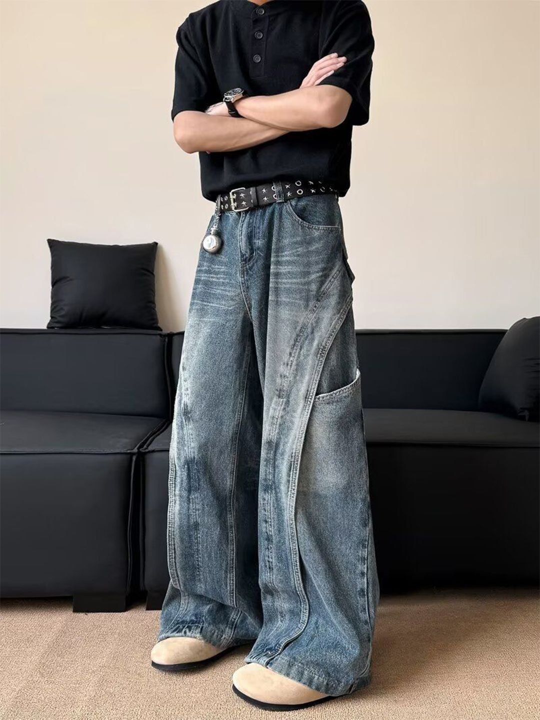 Men Baggy Mid-Rise Jeans