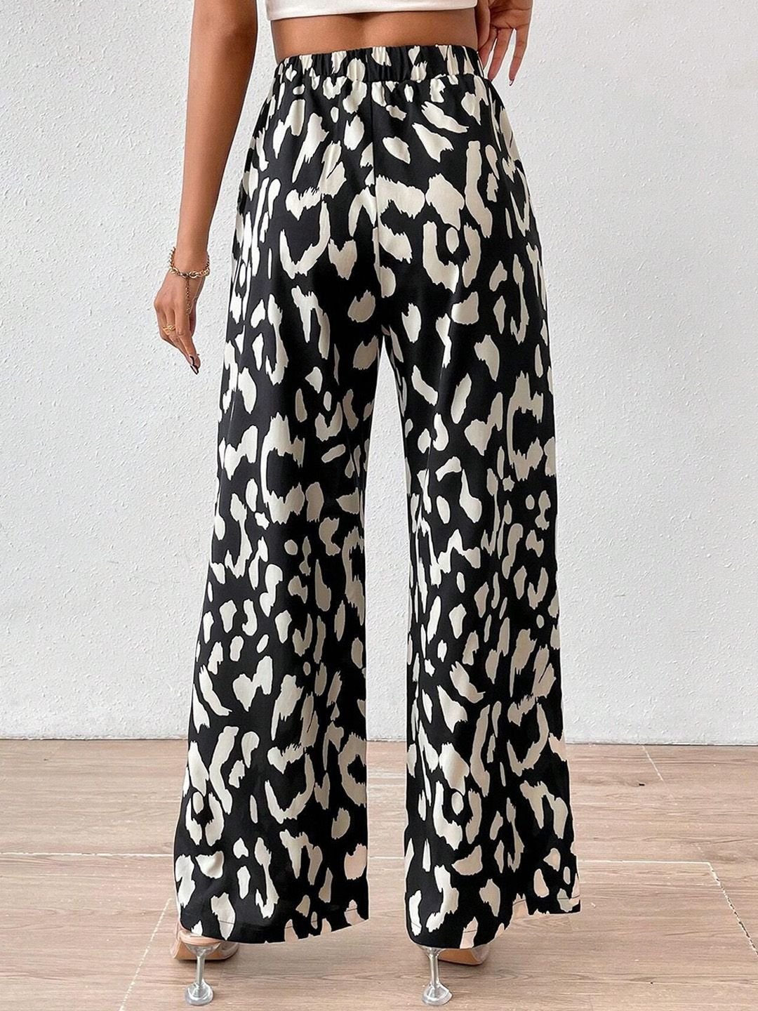 Black Wide Leg Animal Print Pants