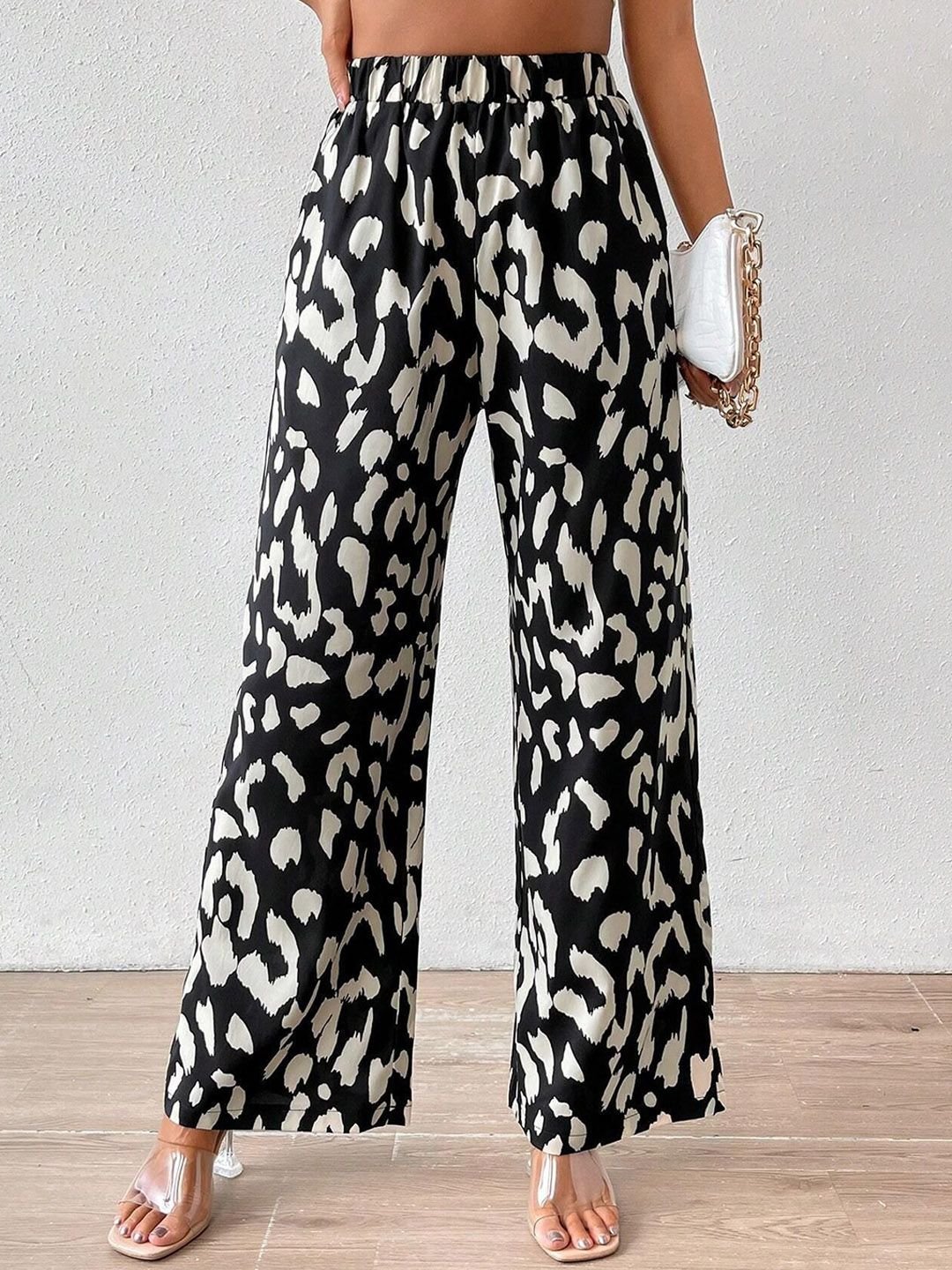 Black Wide Leg Animal Print Pants