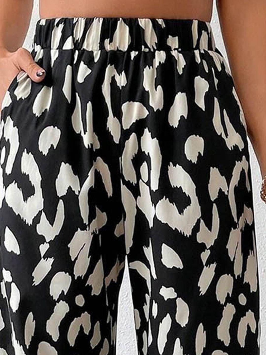 Black Wide Leg Animal Print Pants