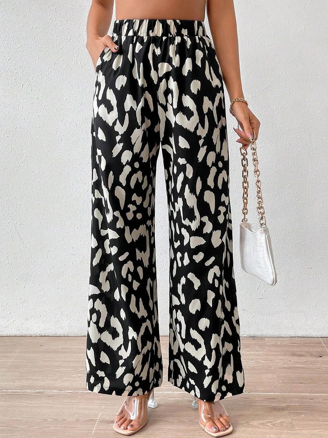 Black Wide Leg Animal Print Pants