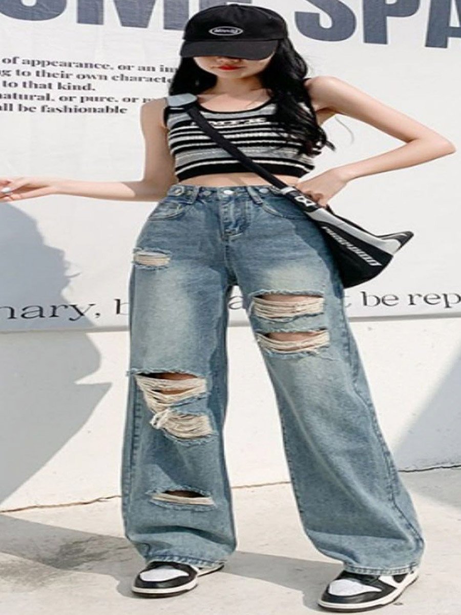 Blue Cotton Straight Fit High-Rise Denim Jeans