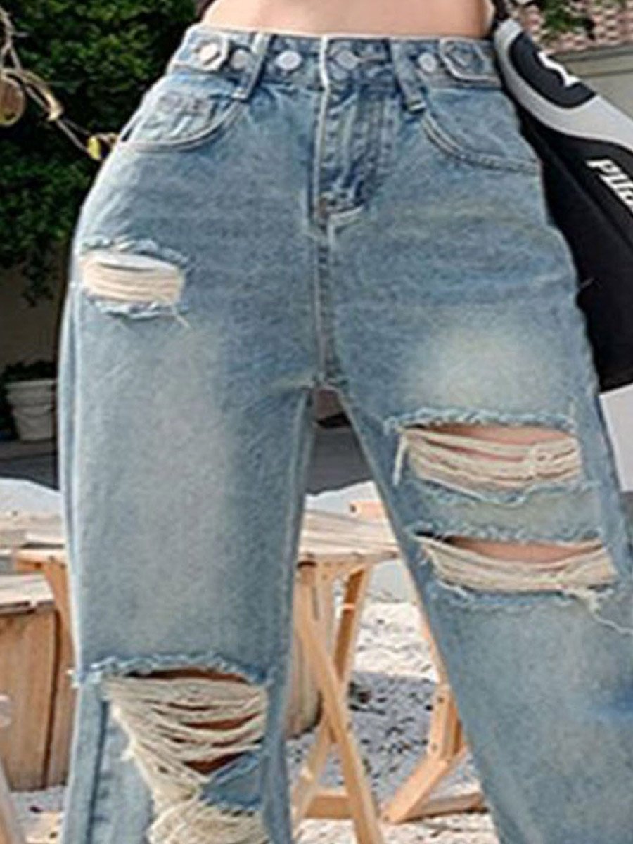Blue Cotton Straight Fit High-Rise Denim Jeans