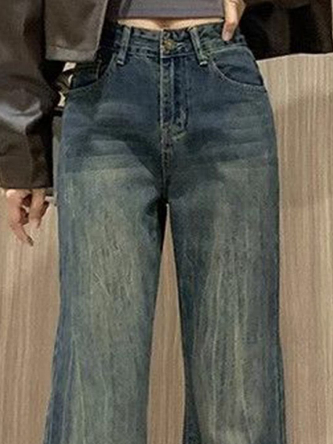 Blue Cotton Flared High-Rise Jeans