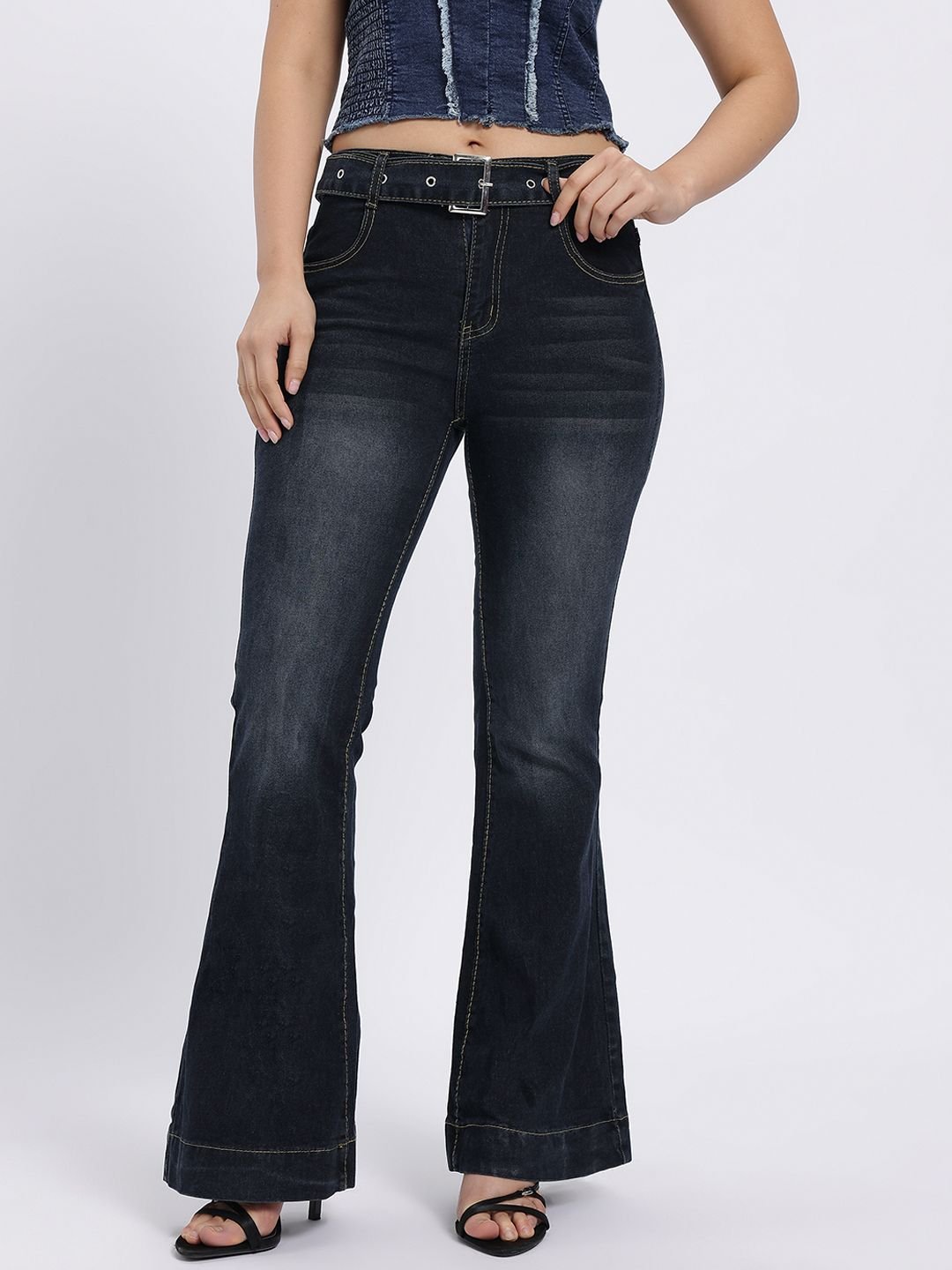 Blue Flared Mid Rise Jeans