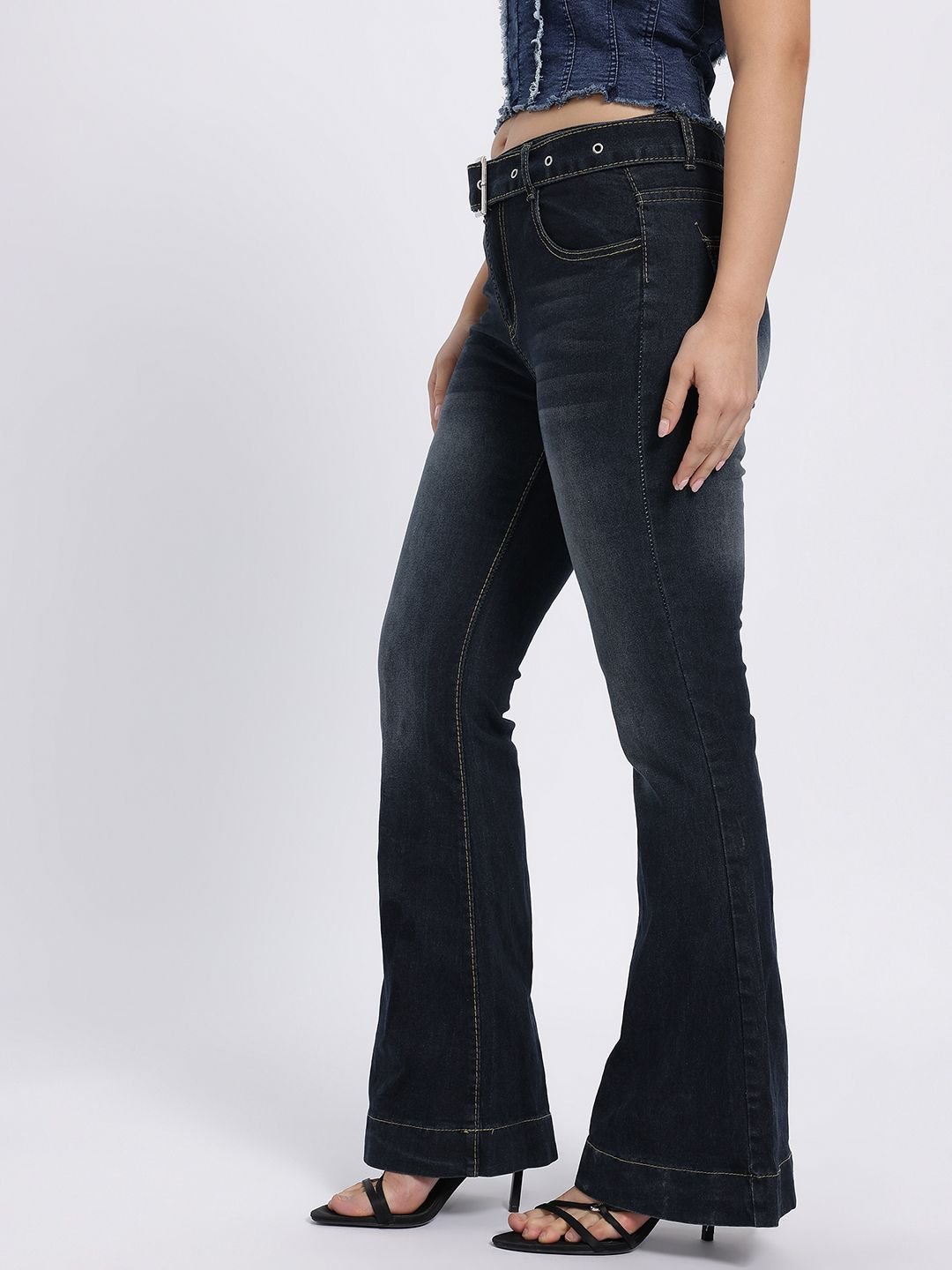 Blue Flared Mid Rise Jeans