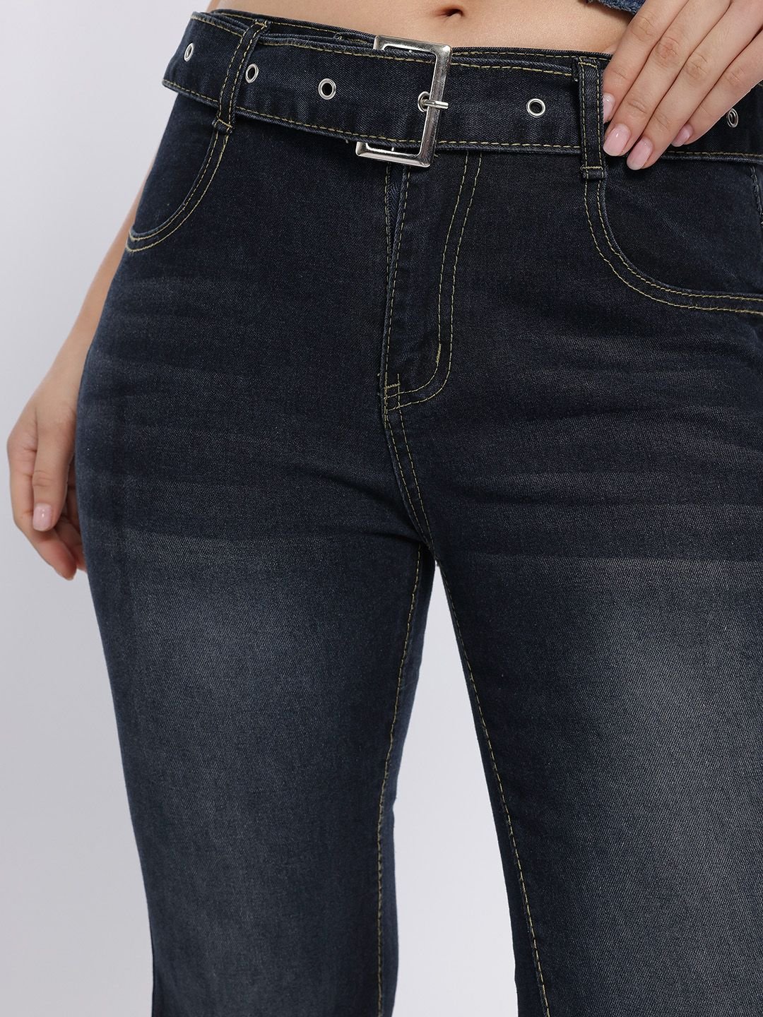 Blue Flared Mid Rise Jeans