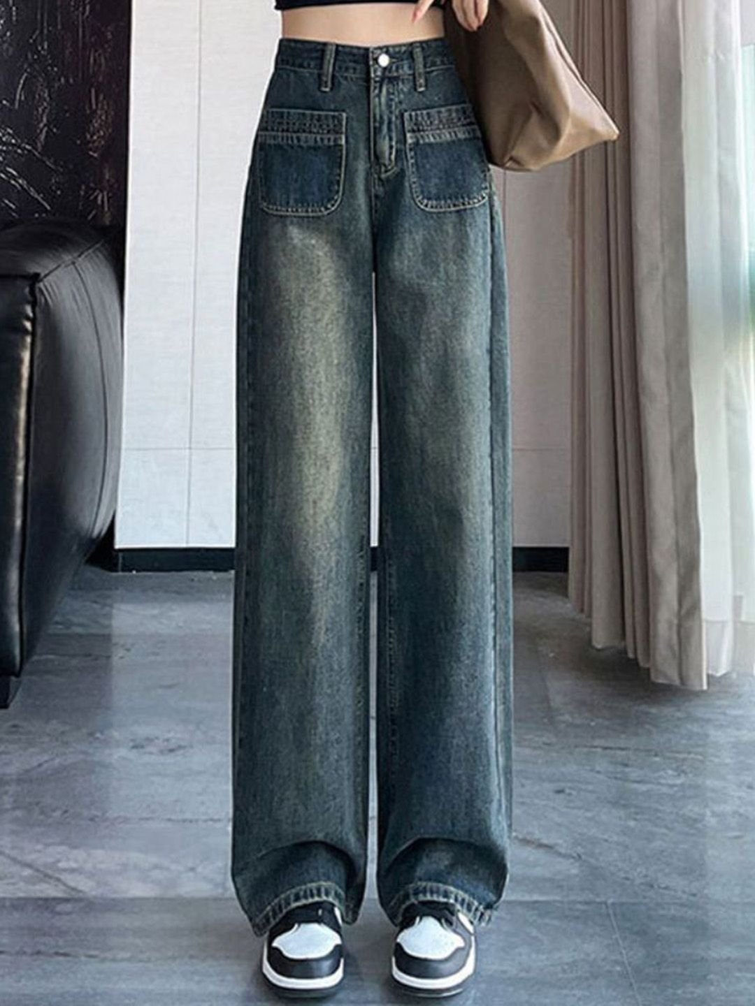 Blue Straight Fit Mid-Rise Jeans