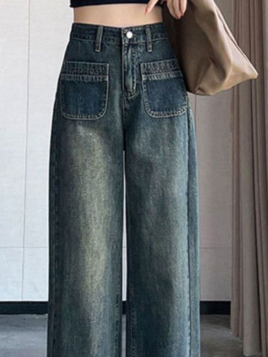 Blue Straight Fit Mid-Rise Jeans