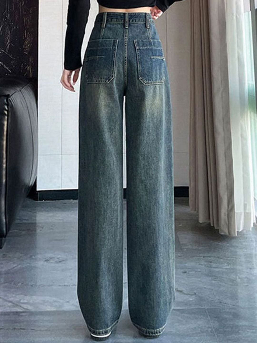 Blue Straight Fit Mid-Rise Jeans