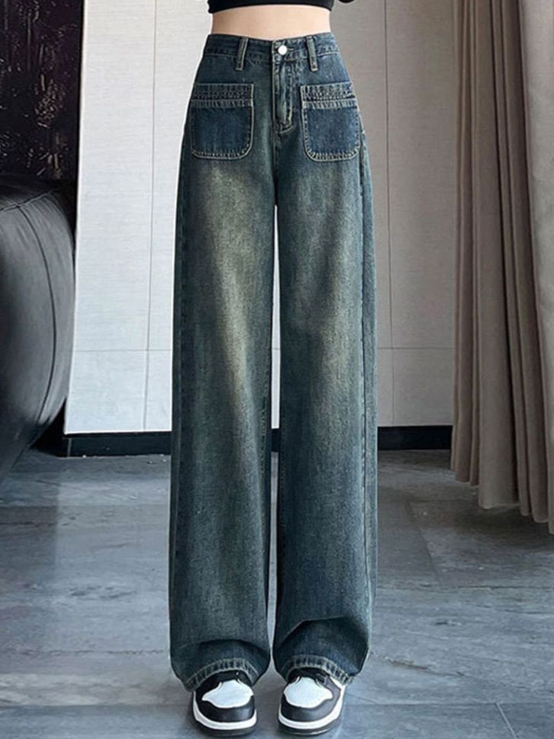 Blue Straight Fit Mid-Rise Jeans