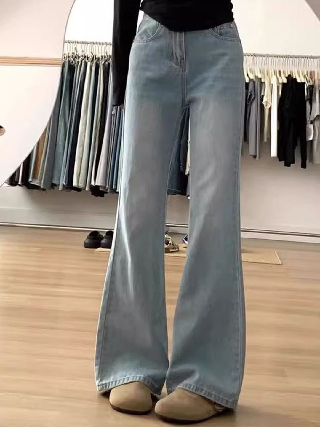 Blue Flared High-Rise Jeans