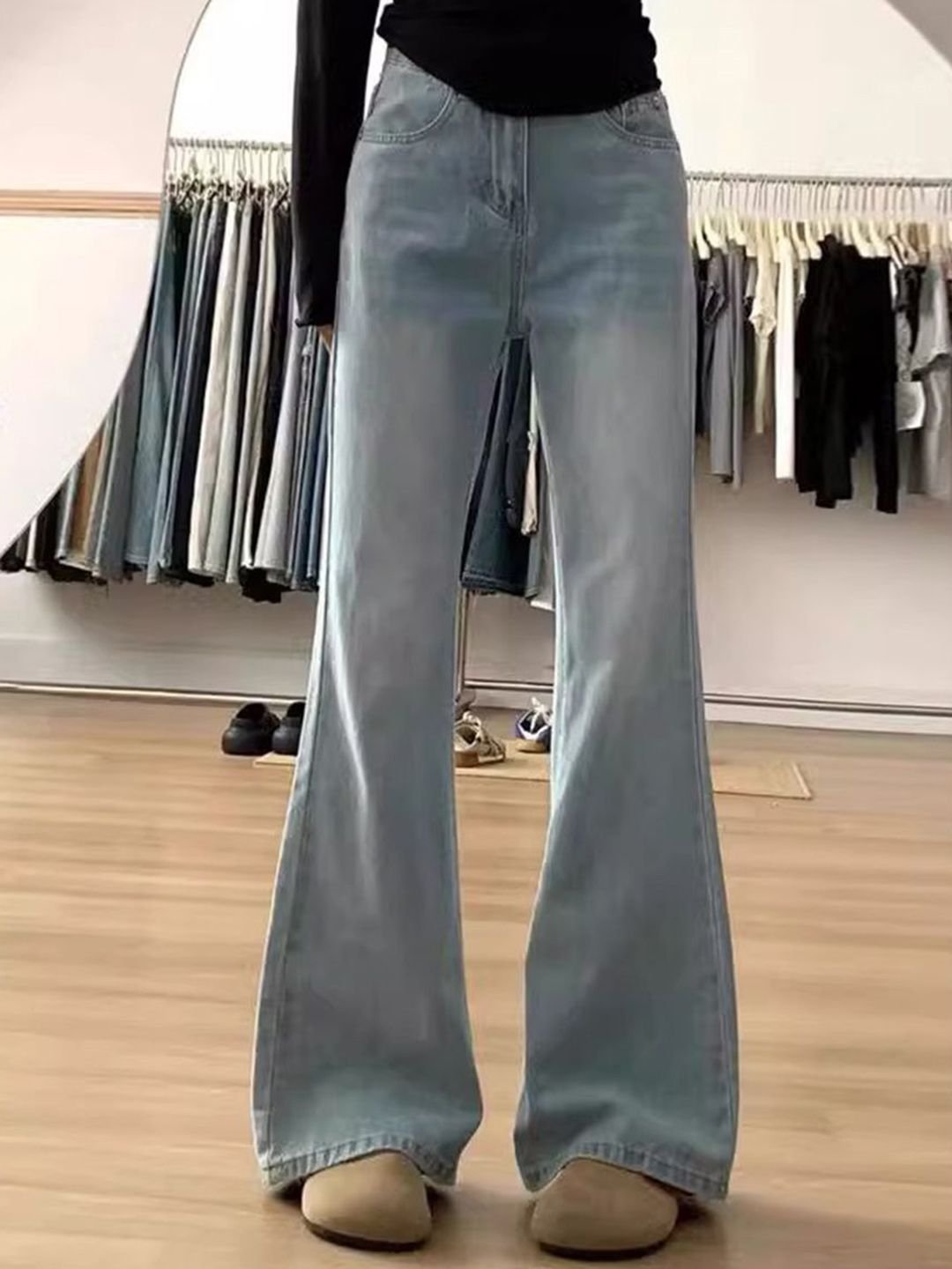 Blue Flared High-Rise Jeans