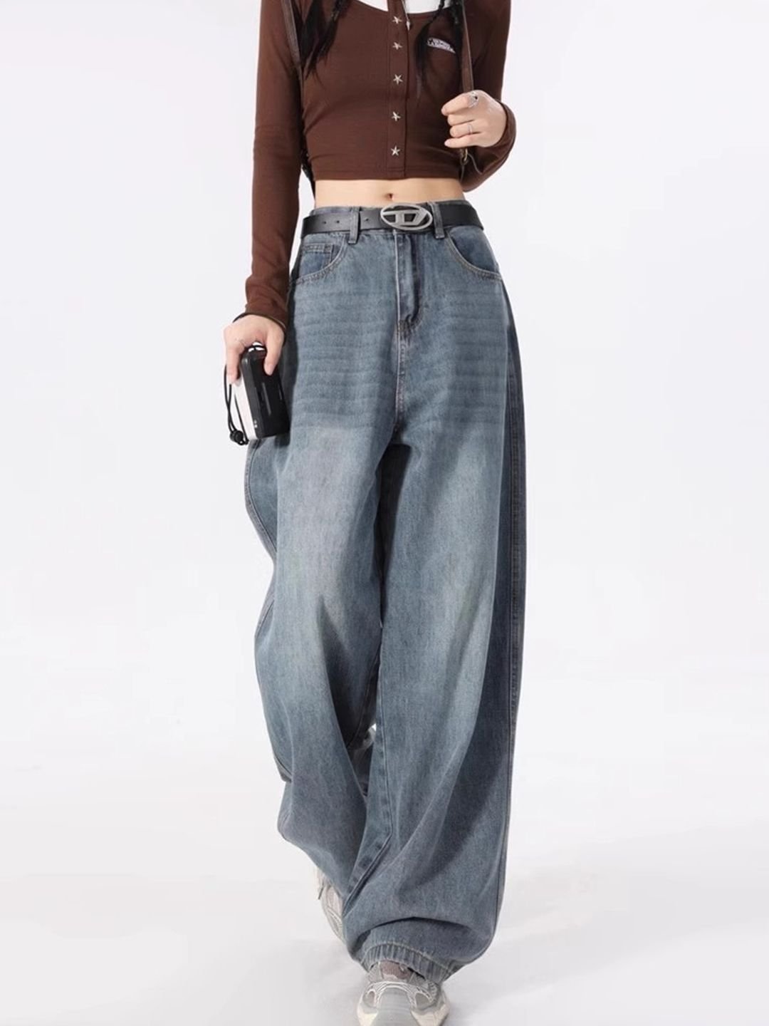 Blue High-Rise Wide Leg Jeans