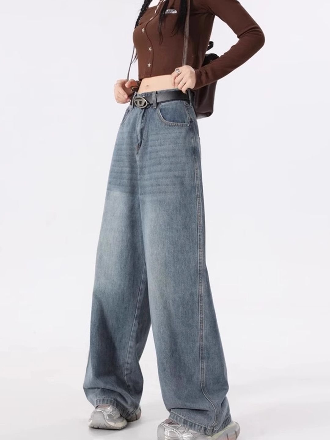 Blue High-Rise Wide Leg Jeans