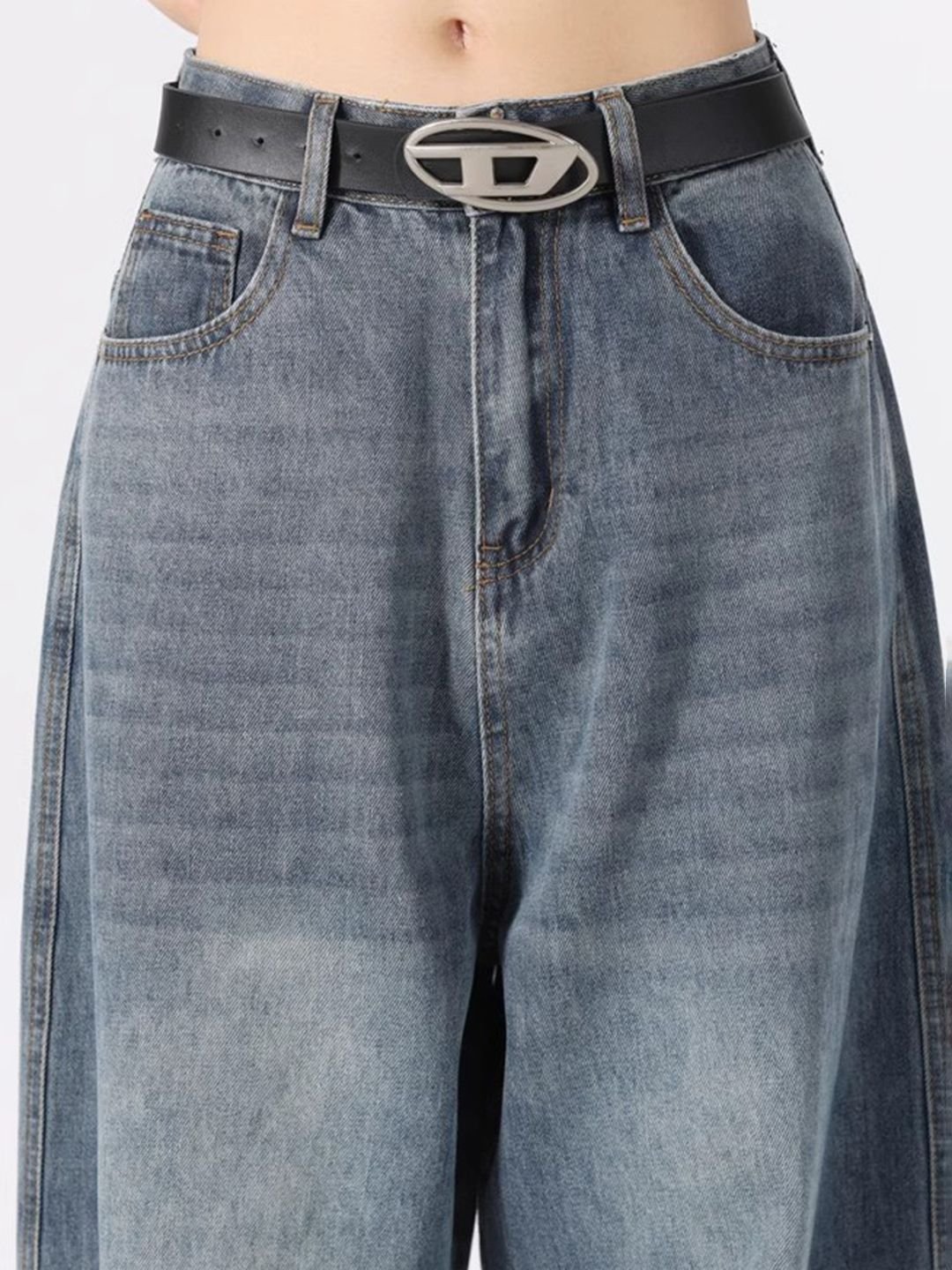 Blue High-Rise Wide Leg Jeans