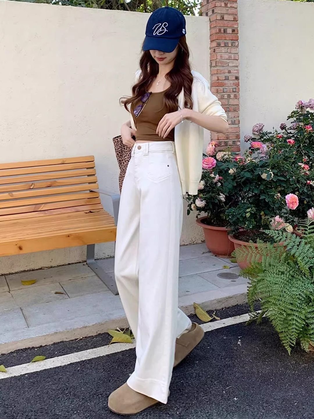Off White High-Rise Wide Leg Jeans