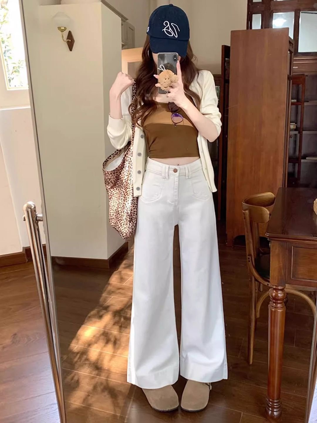 Off White High-Rise Wide Leg Jeans