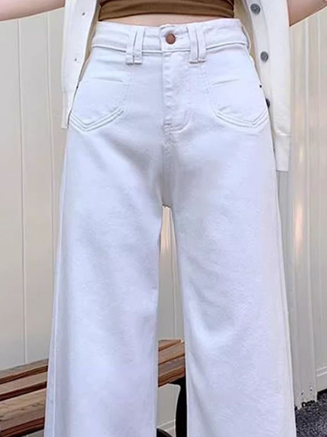 Off White High-Rise Wide Leg Jeans