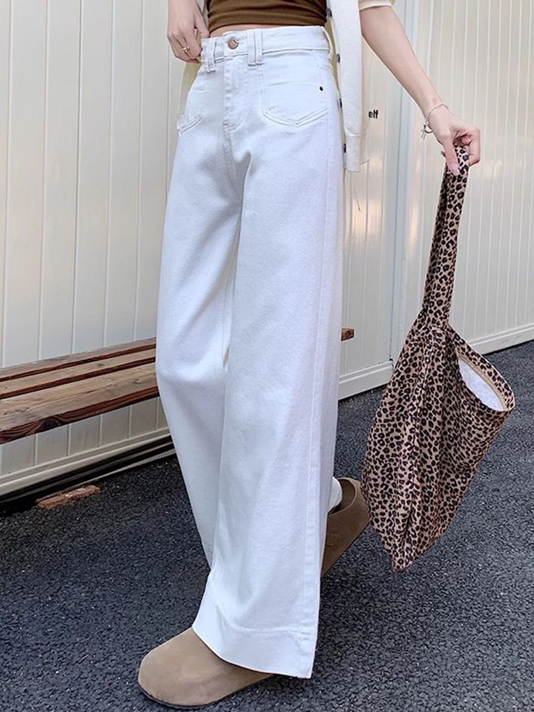 Off White High-Rise Wide Leg Jeans