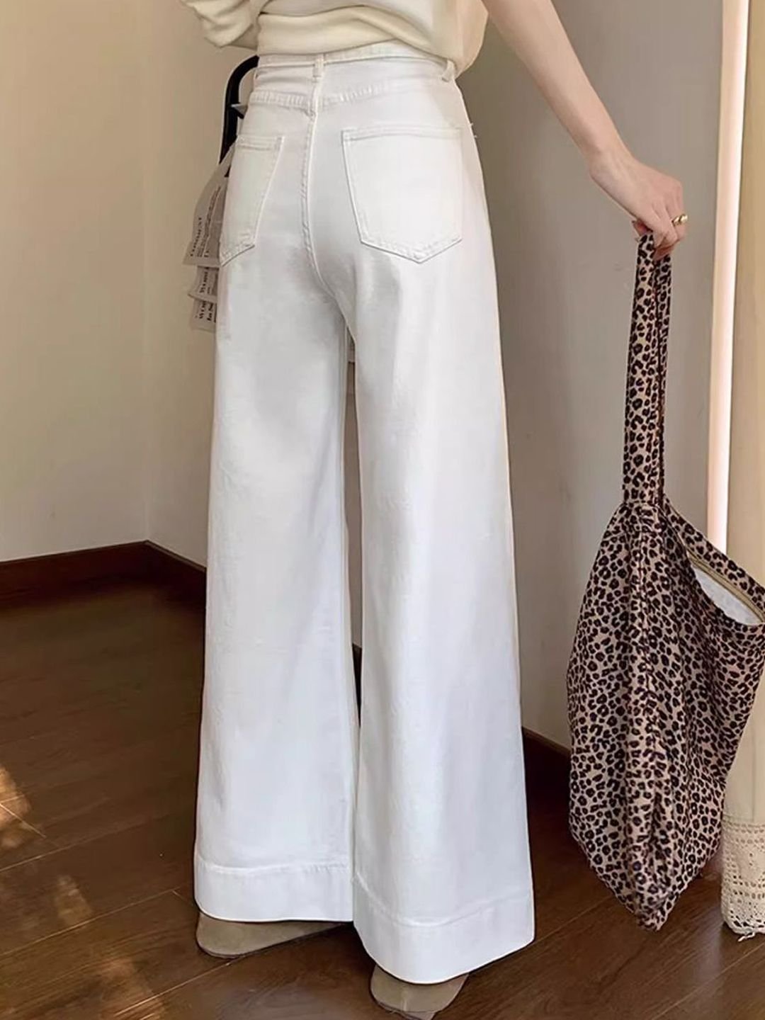 Off White High-Rise Wide Leg Jeans