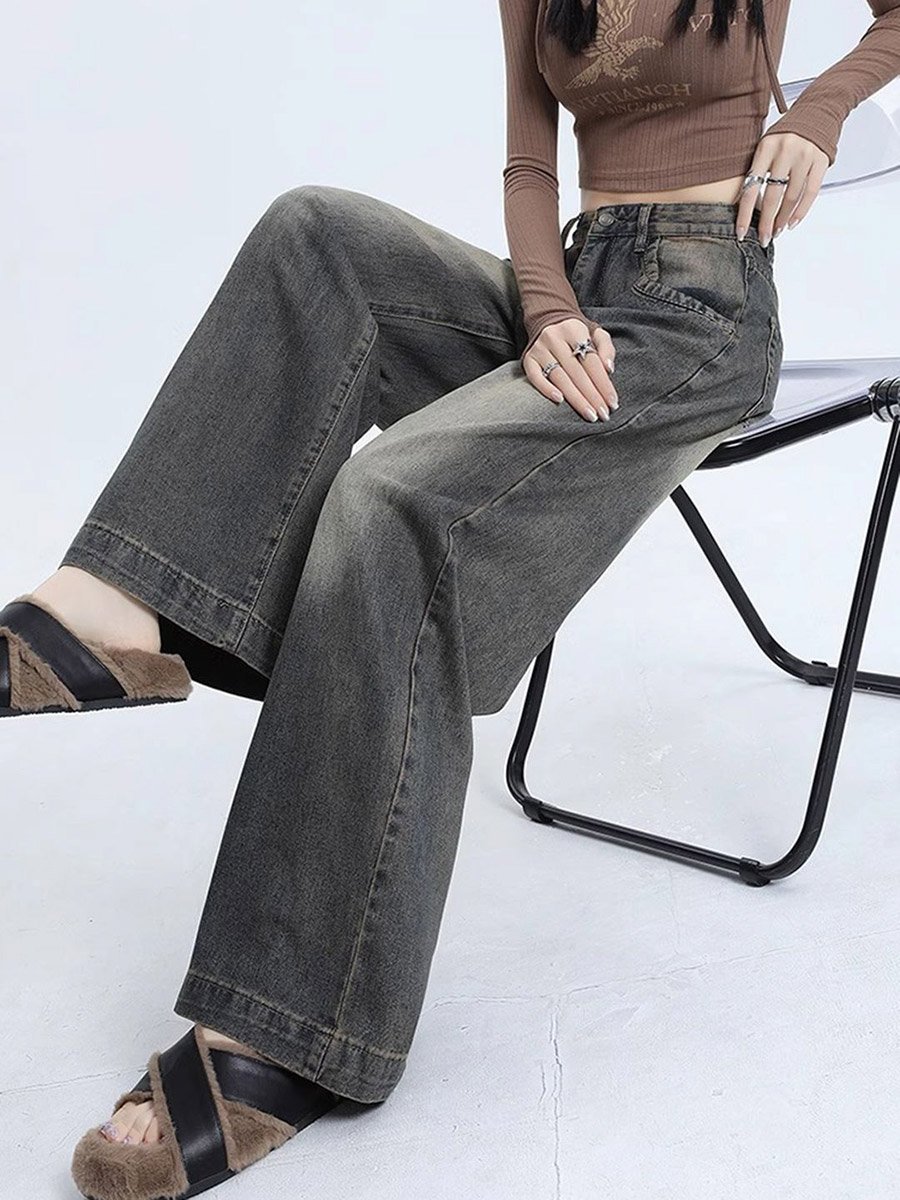 Blue High-Rise Mildly Faded Wide Leg Jeans