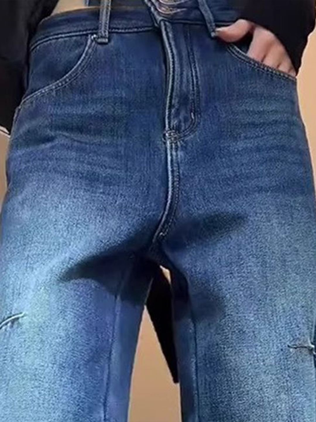 Blue High-Rise Distressed Wide Leg Jeans