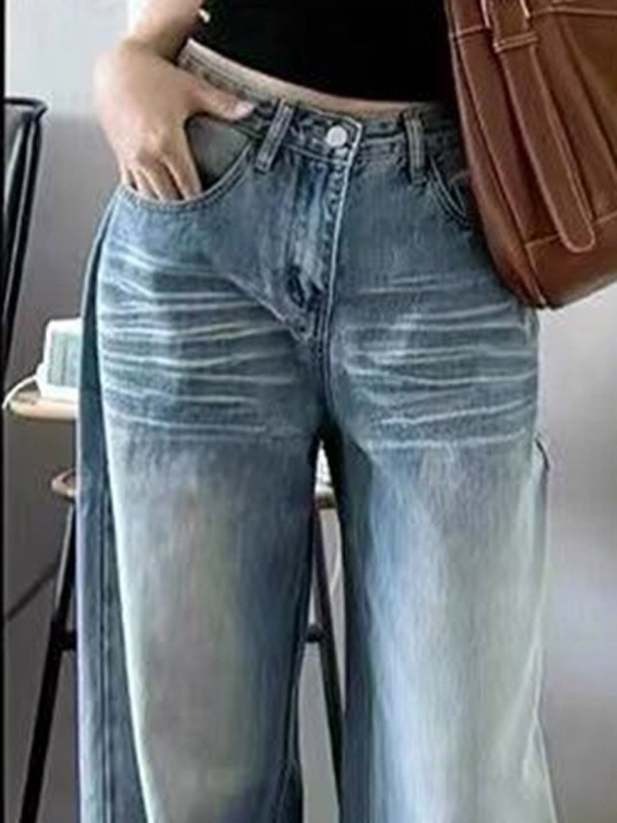 Blue Baggy High-Rise Faded Jeans