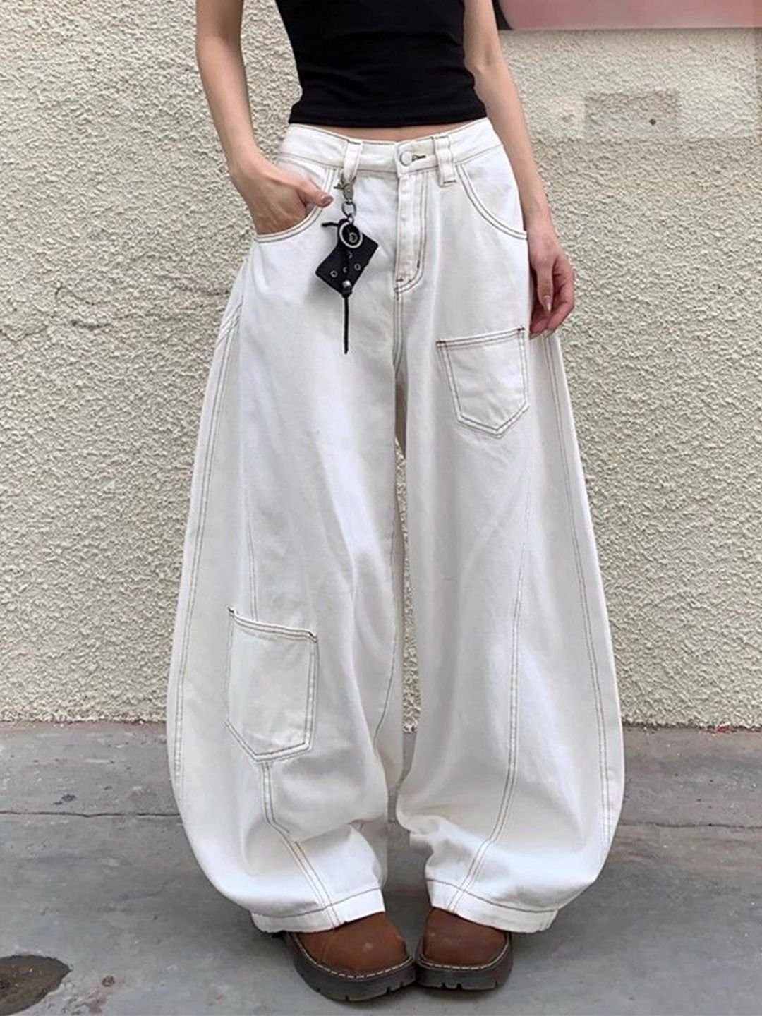 White Baggy High-Rise Jeans