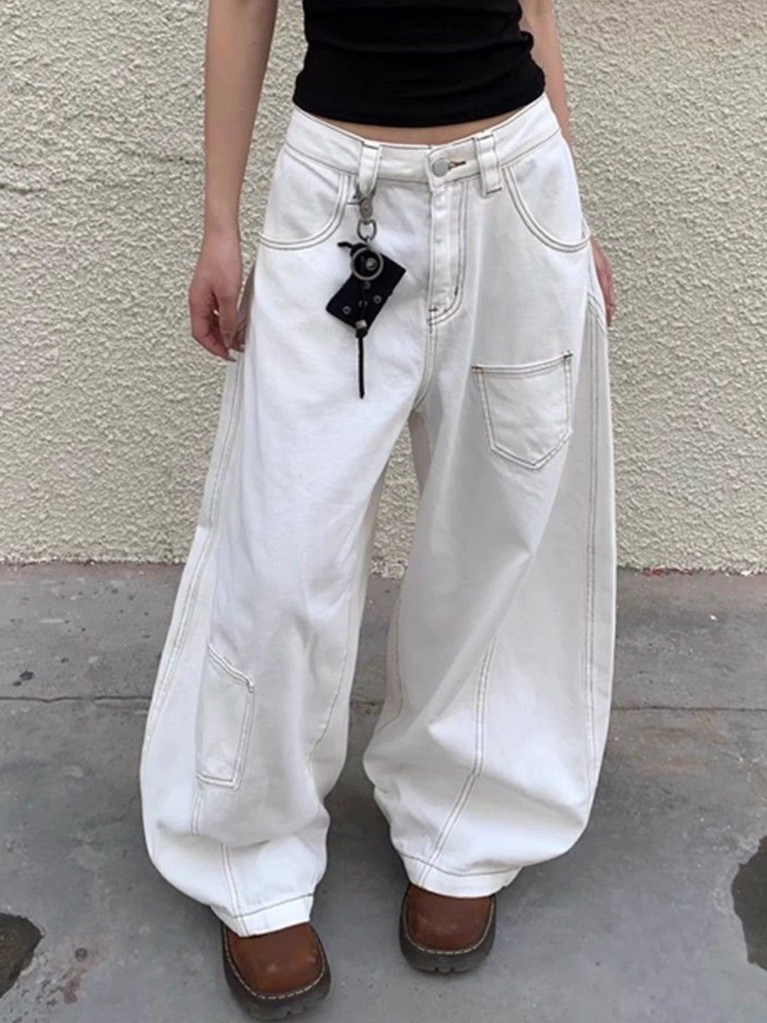 White Baggy High-Rise Jeans