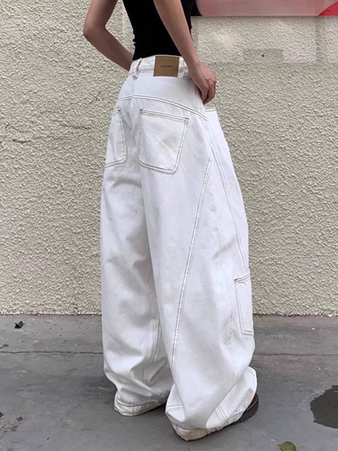 White Baggy High-Rise Jeans