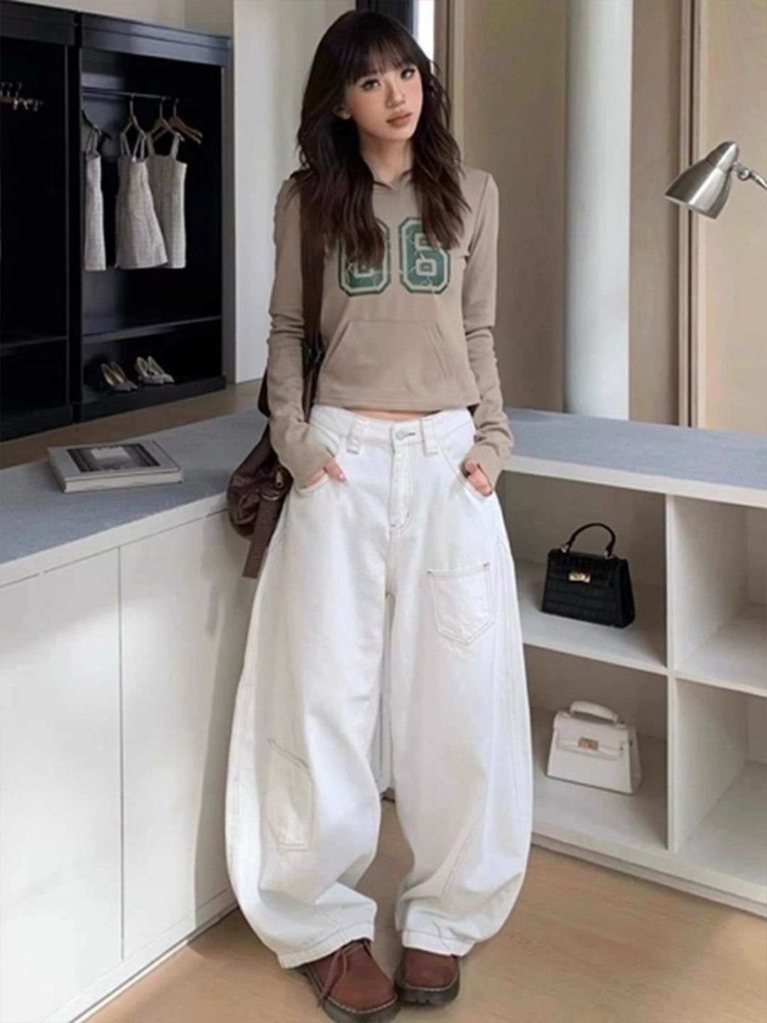 White Baggy High-Rise Jeans