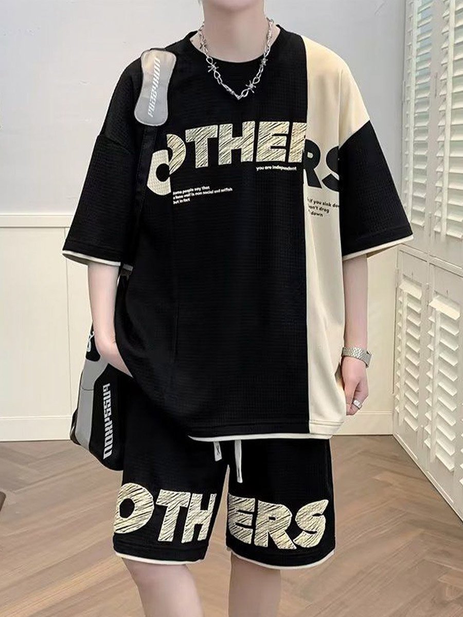 Black Printed T-Shirt and Shorts Co-ord Set