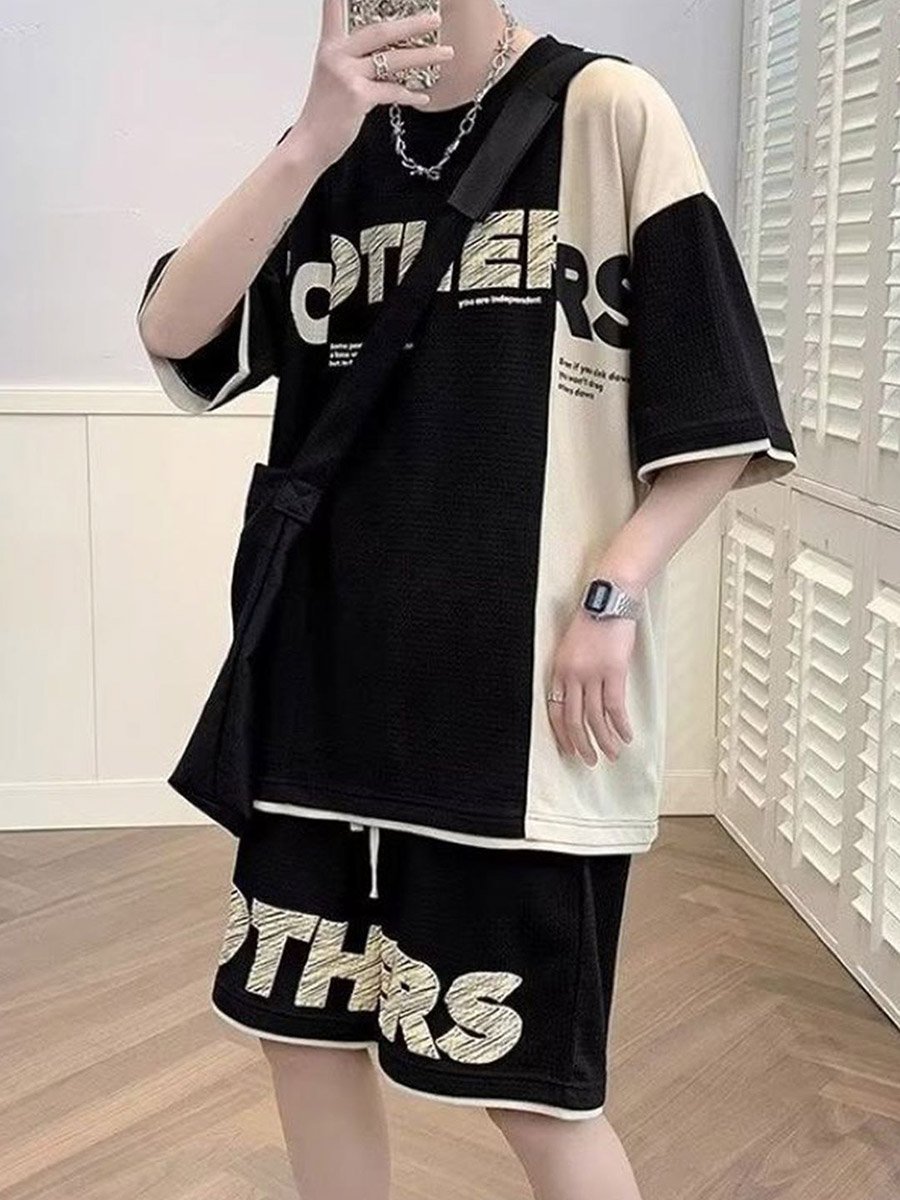 Black Printed T-Shirt and Shorts Co-ord Set