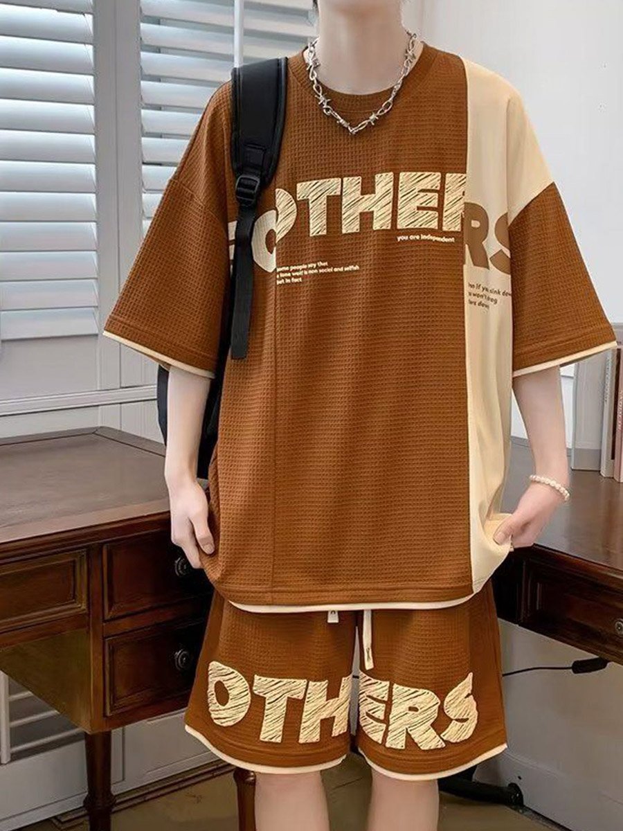 Brown Printed T-Shirt and Shorts Co-ord Set