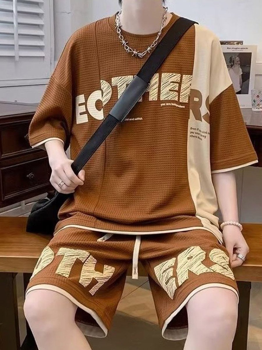Brown Printed T-Shirt and Shorts Co-ord Set