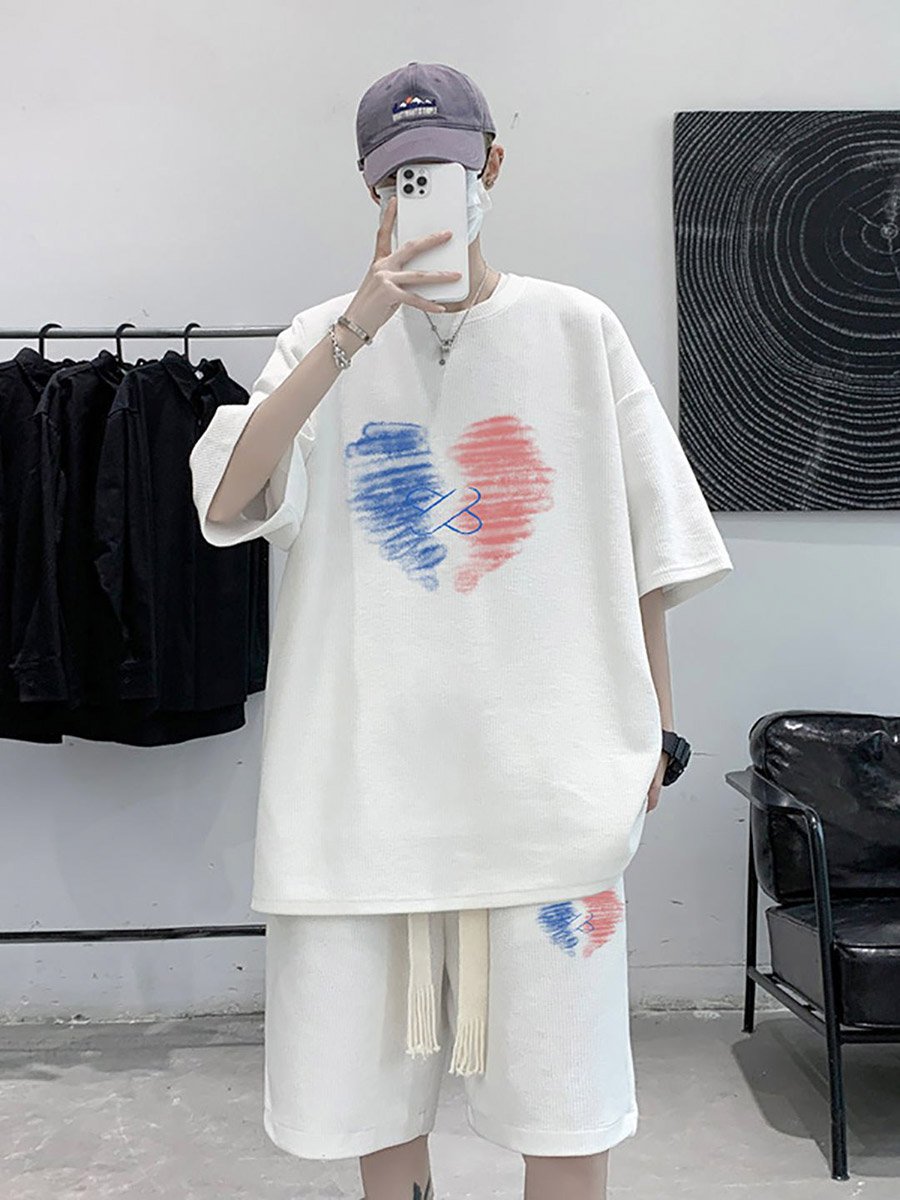White Printed Round Neck T-Shirt and Shorts Co-ord Set