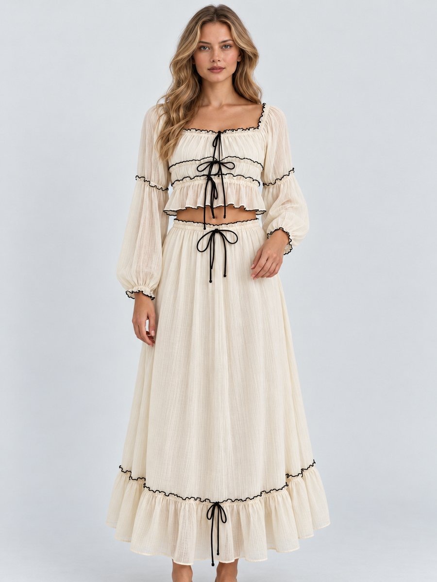 White Off Shoulder Top and Maxi Skirt Co-ord Set