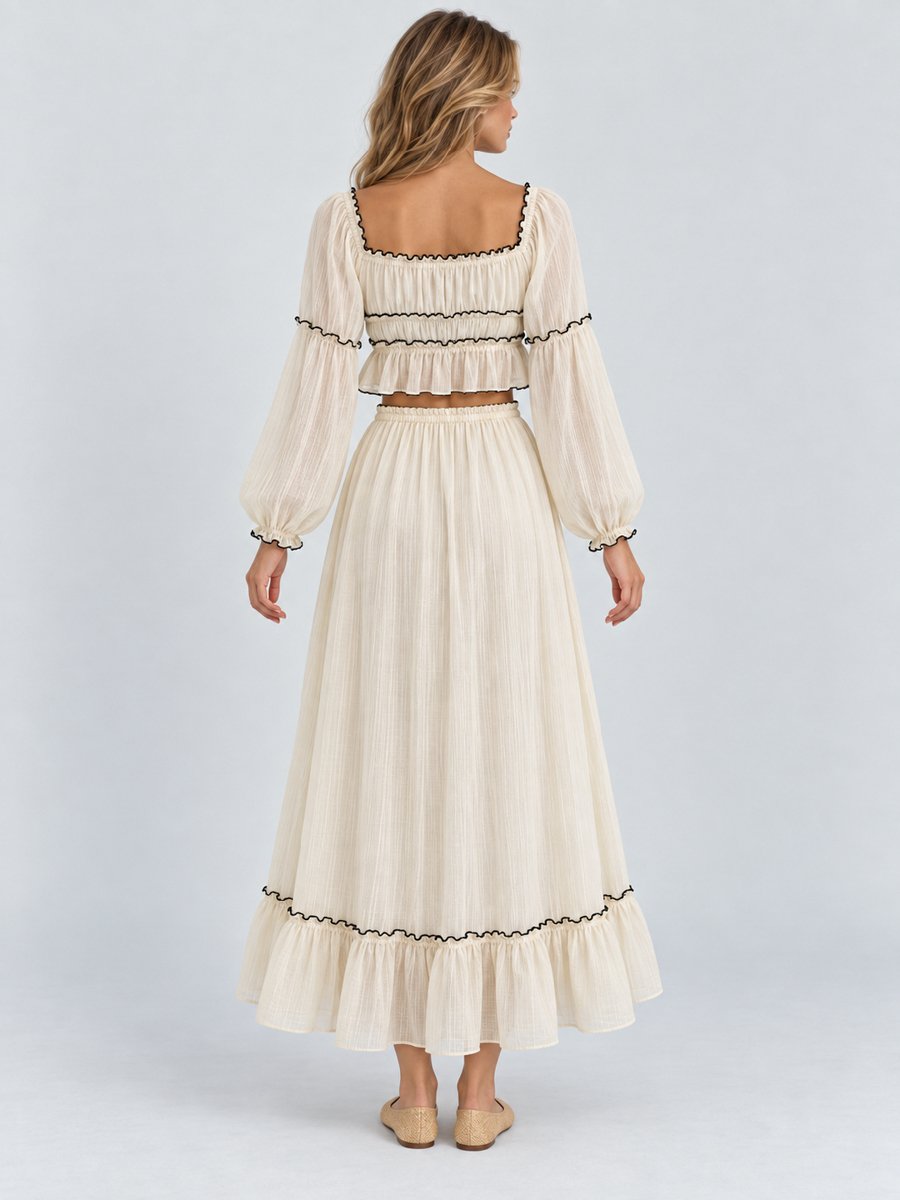 White Off Shoulder Top and Maxi Skirt Co-ord Set