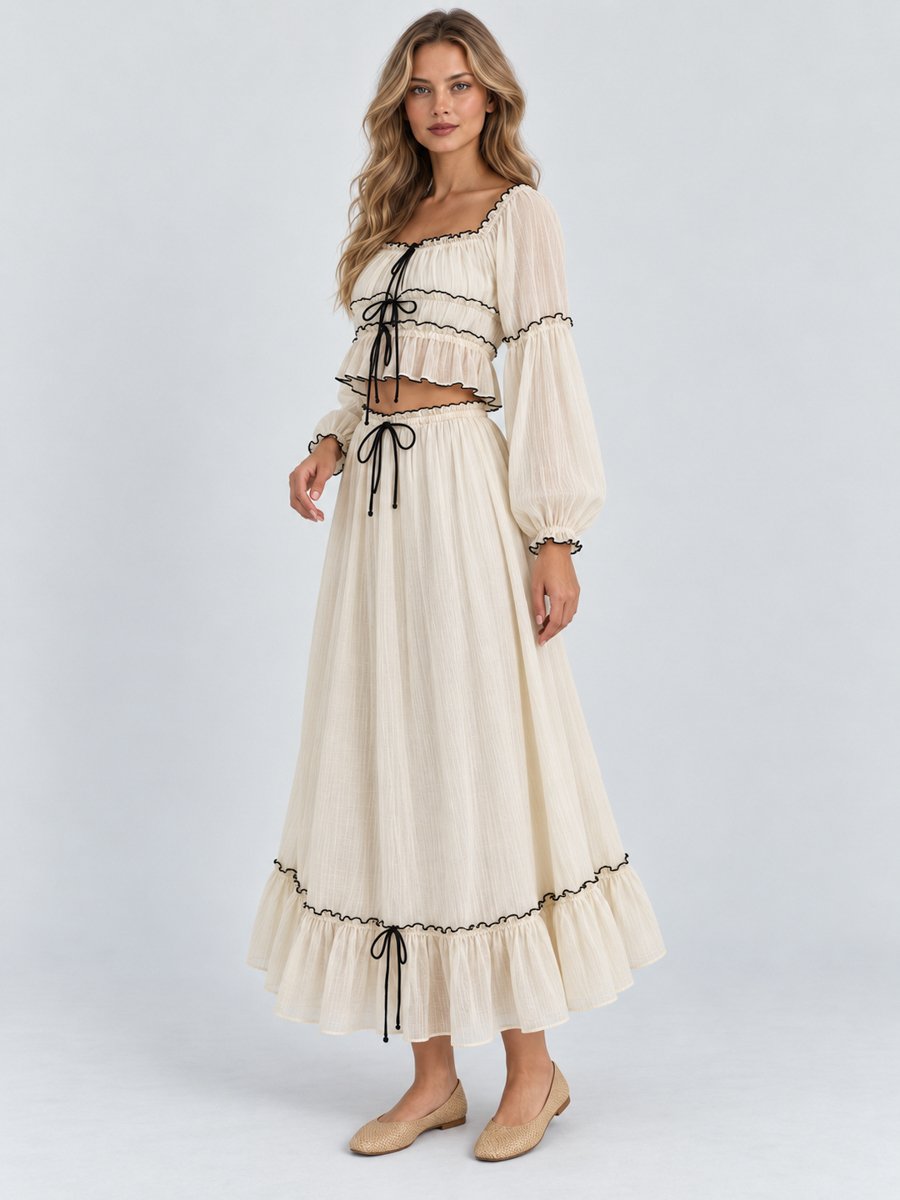 White Off Shoulder Top and Maxi Skirt Co-ord Set