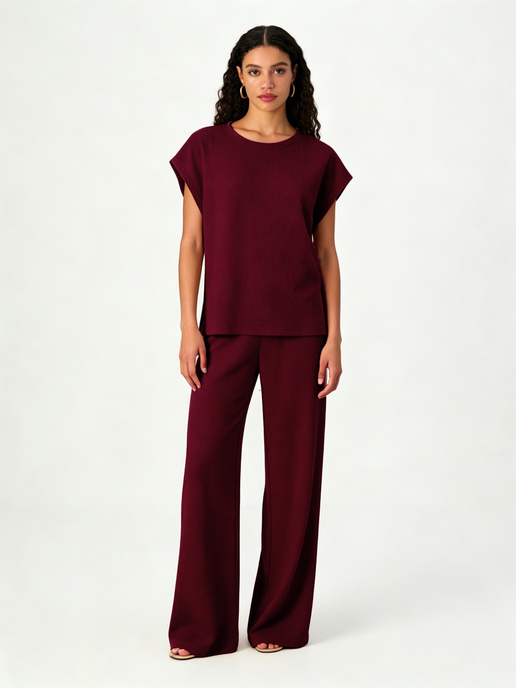 Burgundy Texture T-Shirt and Trousers Co-Ords