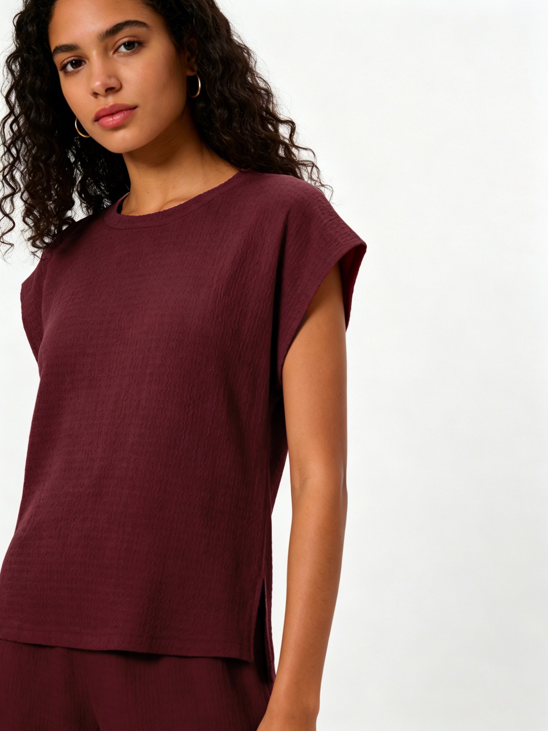 Burgundy Texture T-Shirt and Trousers Co-Ords