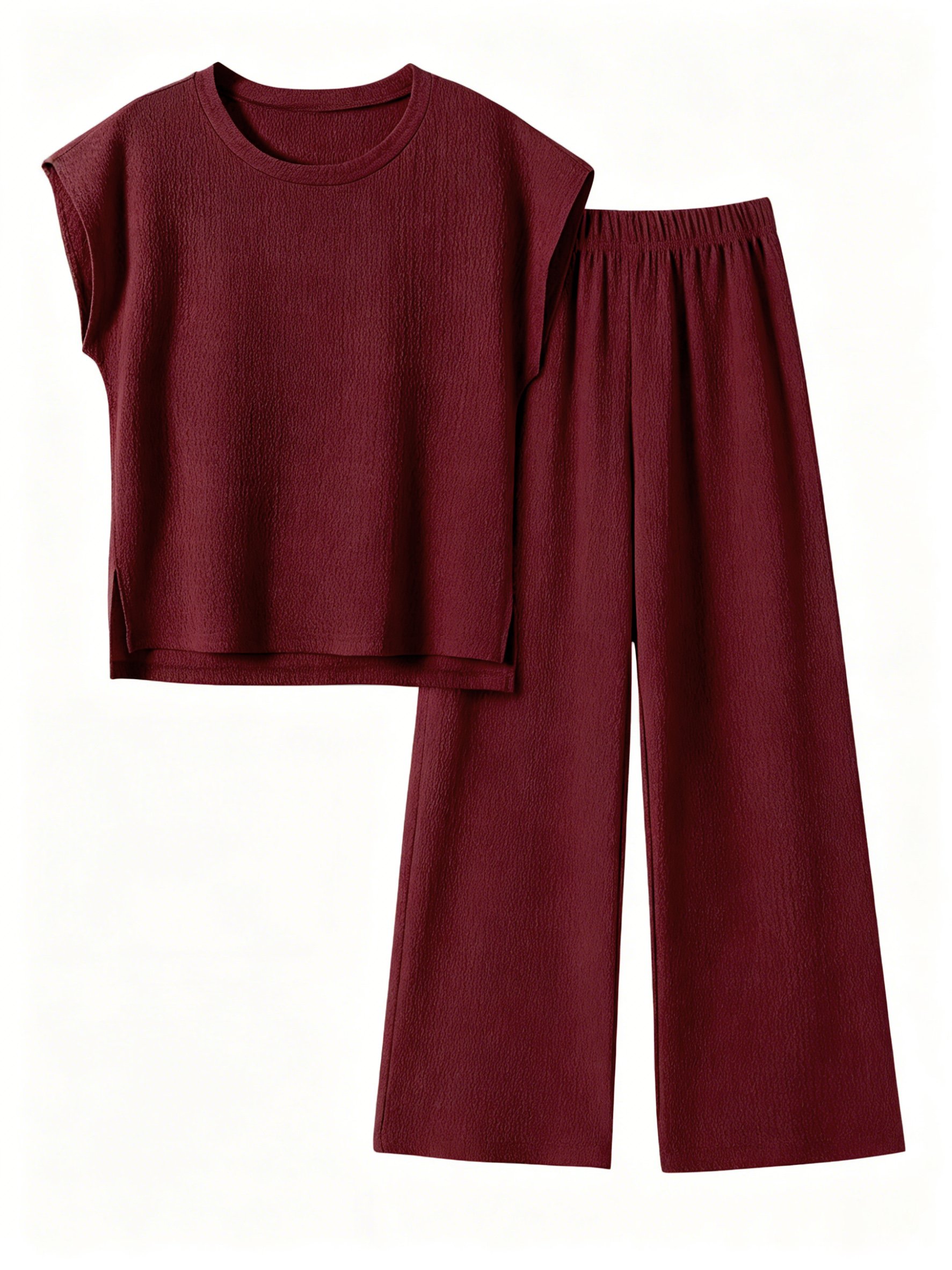 Burgundy Texture T-Shirt and Trousers Co-Ords