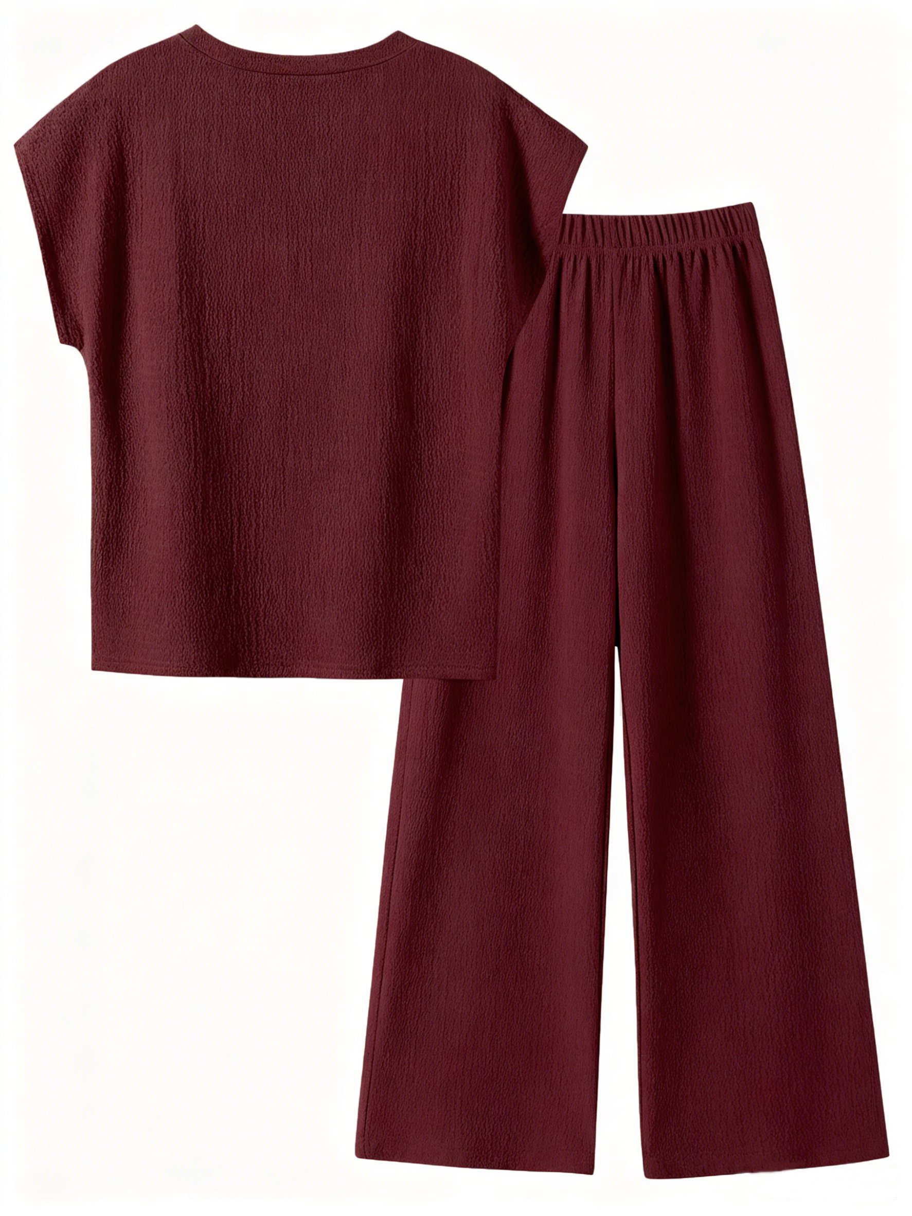 Burgundy Texture T-Shirt and Trousers Co-Ords