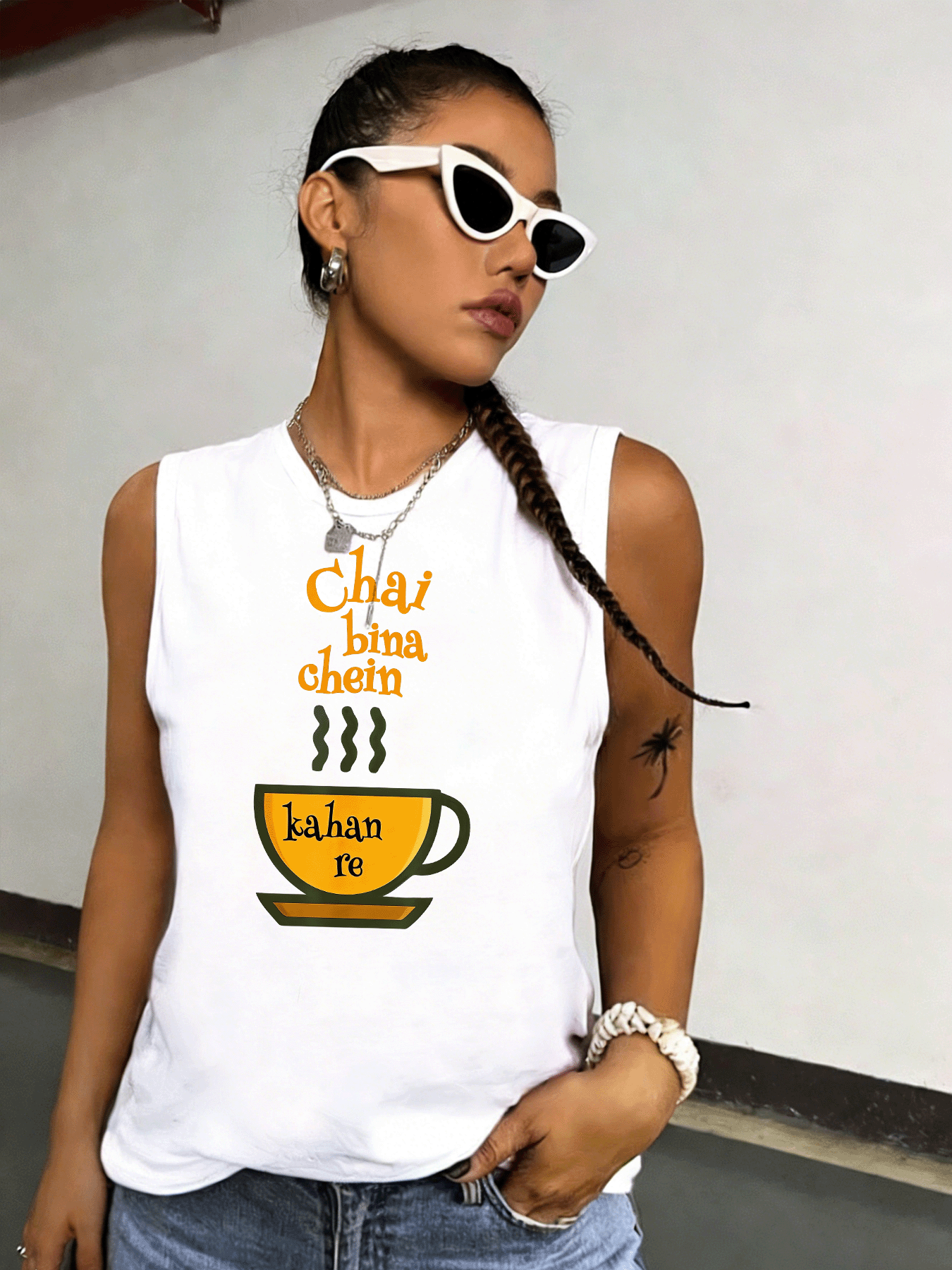 White Graphic Print Tank Top