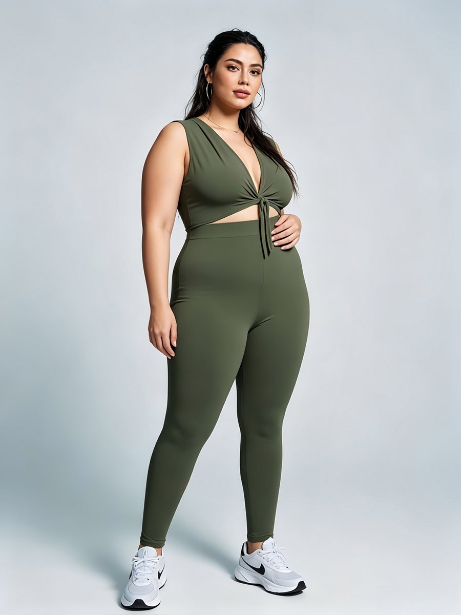 Plus Size Green Solid Leggings
