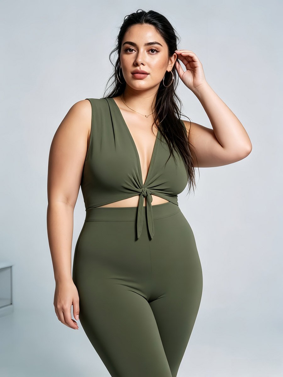Plus Size Green Solid Leggings